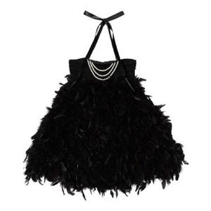 Girls Black Onyx Feather Pearl Halter Dress 2-3T